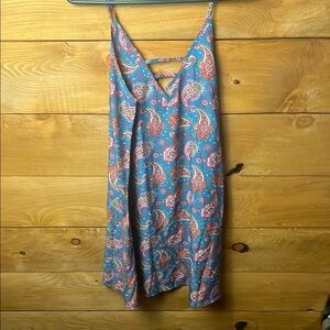 SHEIN Emery Rose Womens Paisley V Neck Spaghetti Strap V back A-Line Dress Large